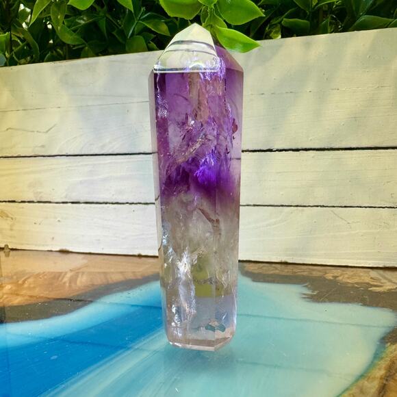 Amethyst Quartz Polished Tower – Brazil – 102 mm Purple to Clear Gradient - Picture 2 of 3
